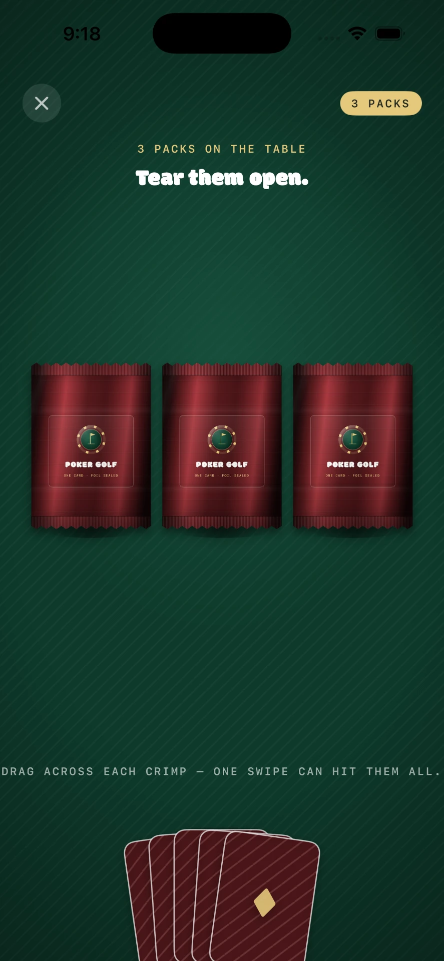 Poker Golf app — Sealed packs